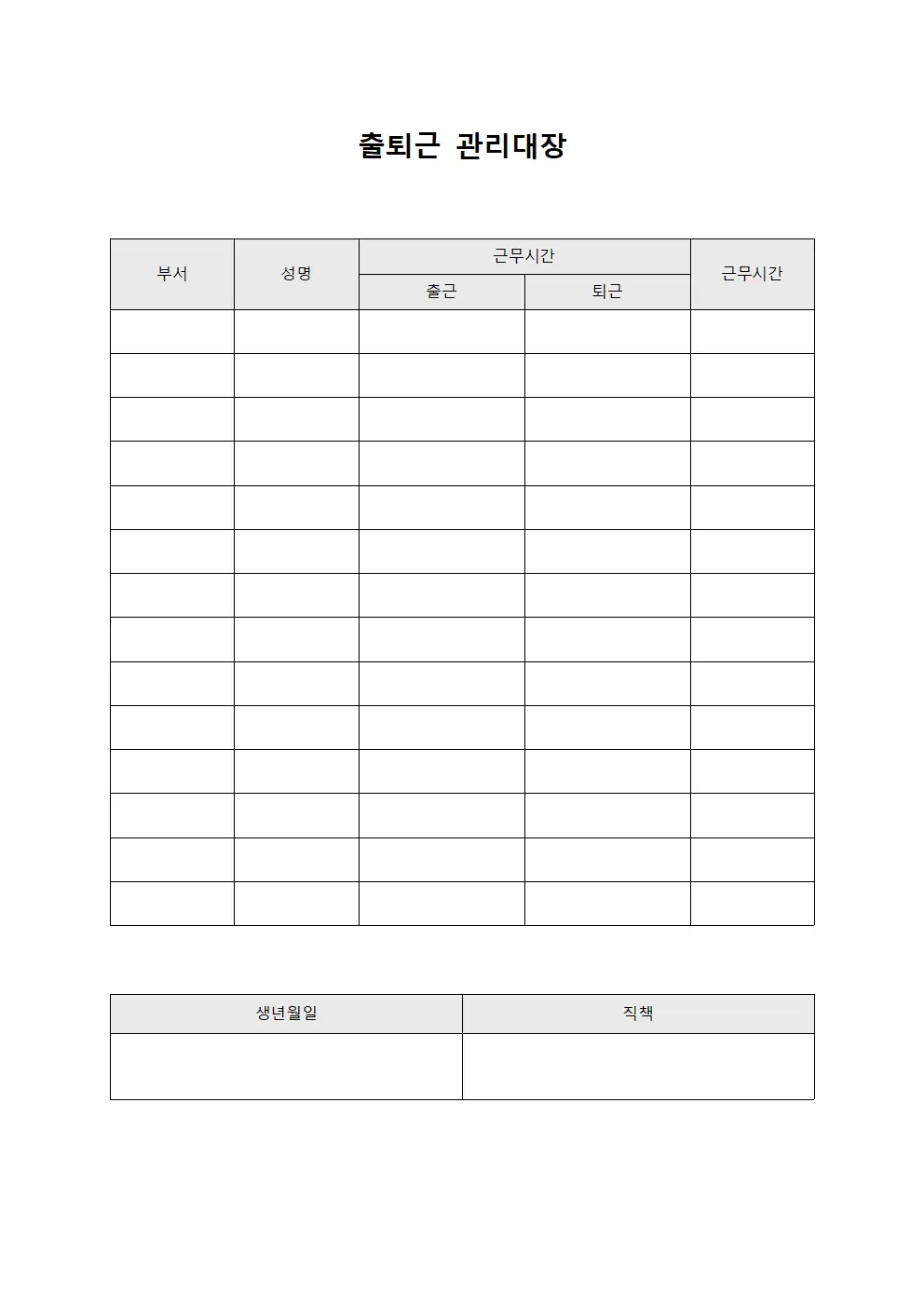 출퇴근관리대장 - 복무통계