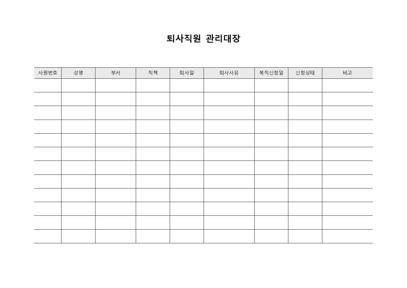퇴사직원관리대장 복직신청현황