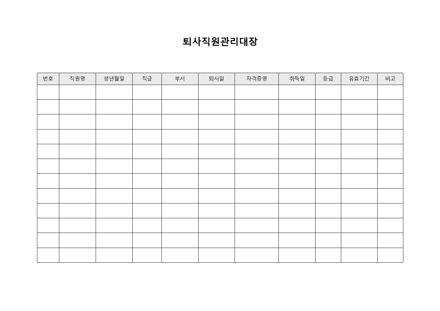 퇴사직원관리대장 (자격증보유현황)
