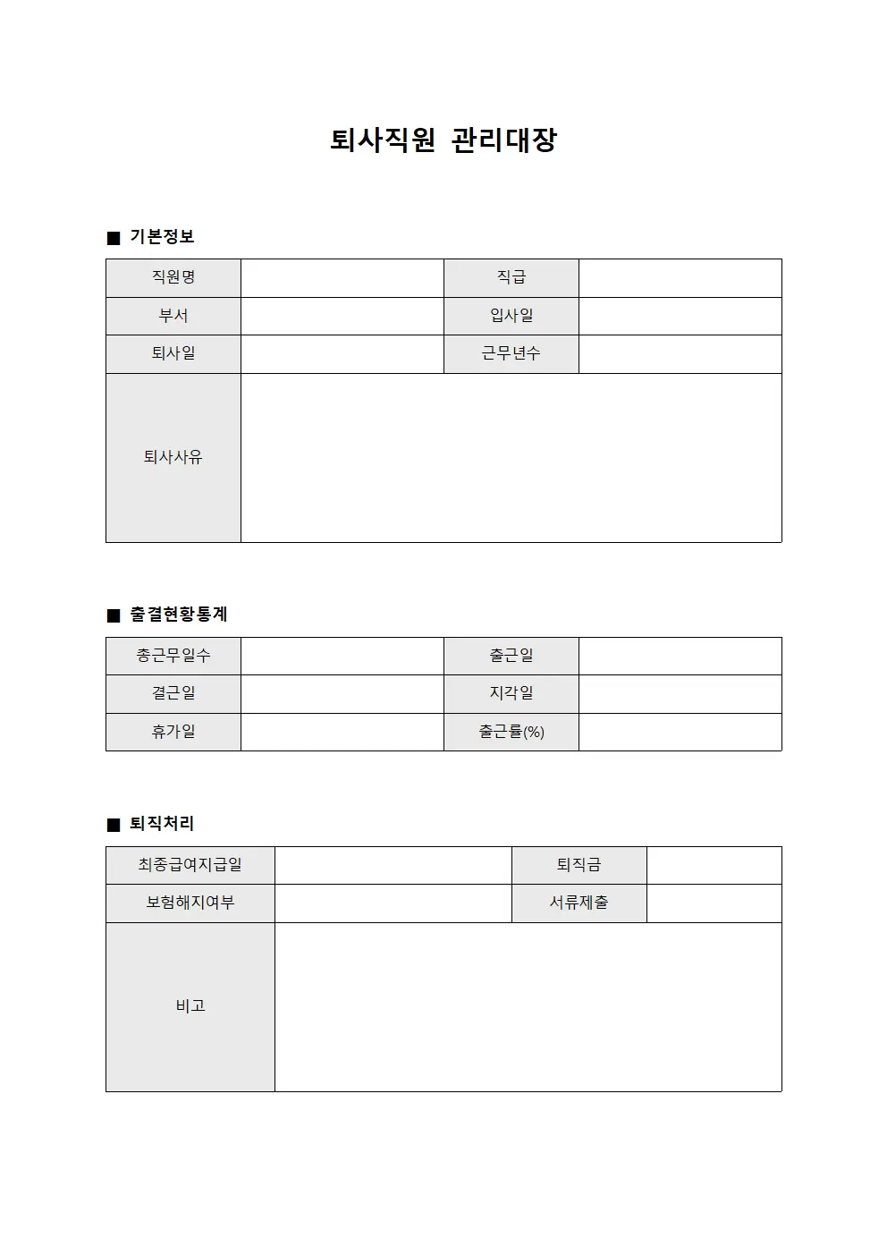 퇴사직원관리대장 (출결현황통계)