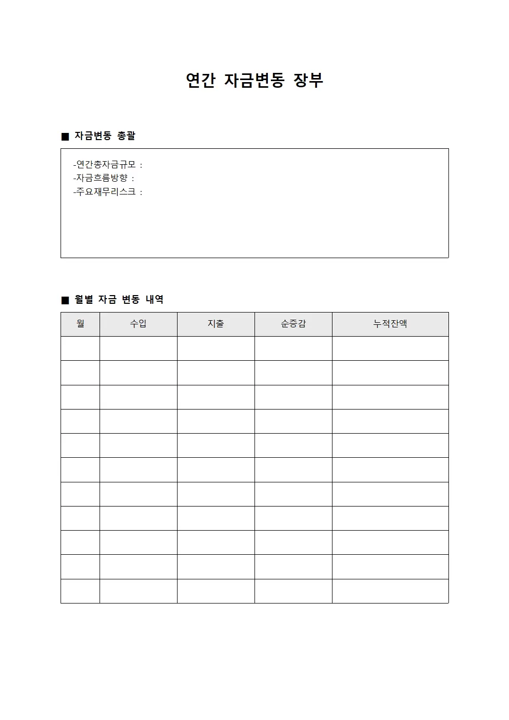 연간 자금변동 장부