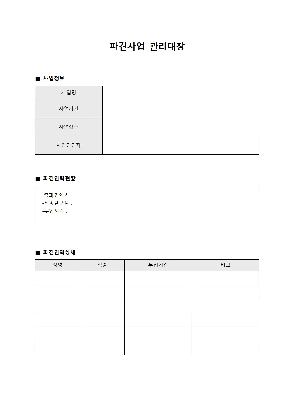 파견사업관리대장 (사업진행현황)