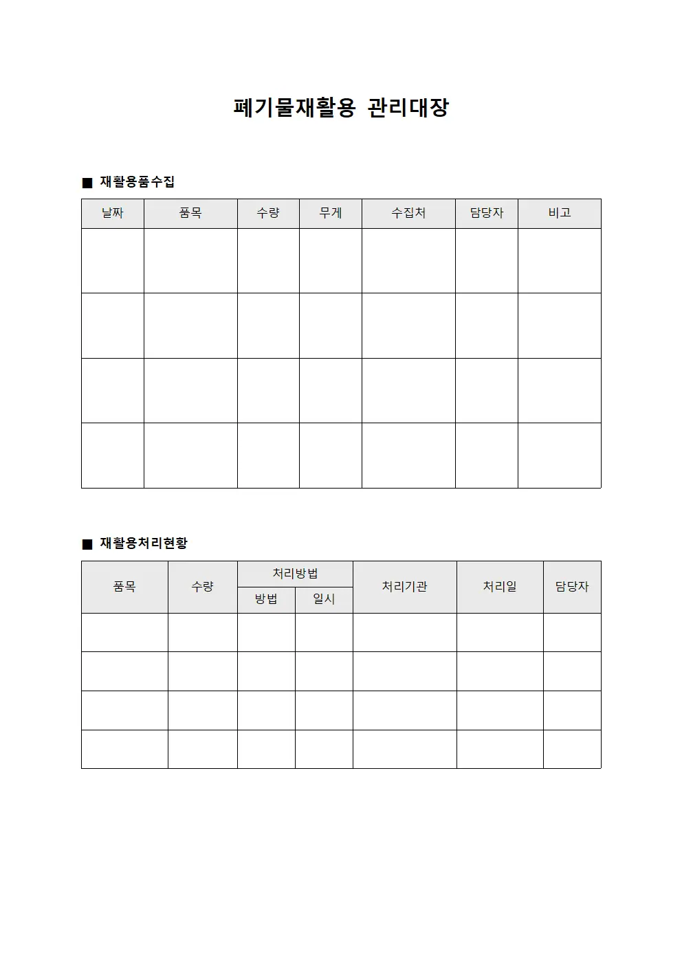 폐기물재활용관리대장 가동현황