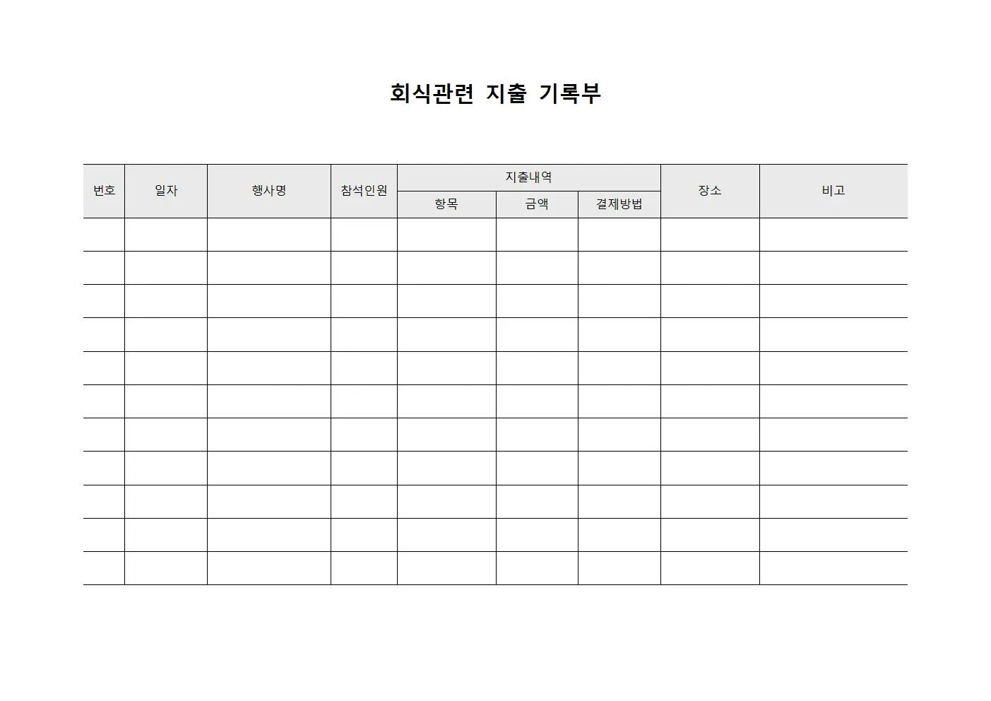 회식관련 지출 기록부 양식파일