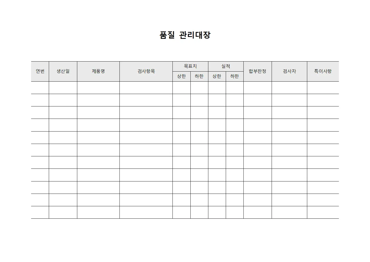 월간목표달성 품질관리대장