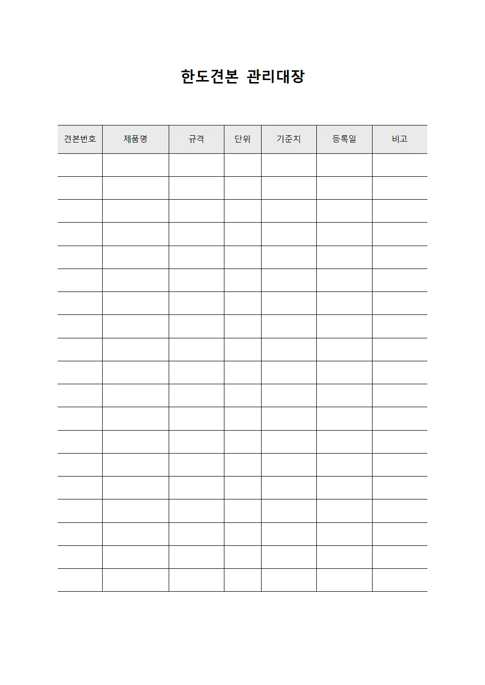 검사기준적용현황 한도견본관리대장