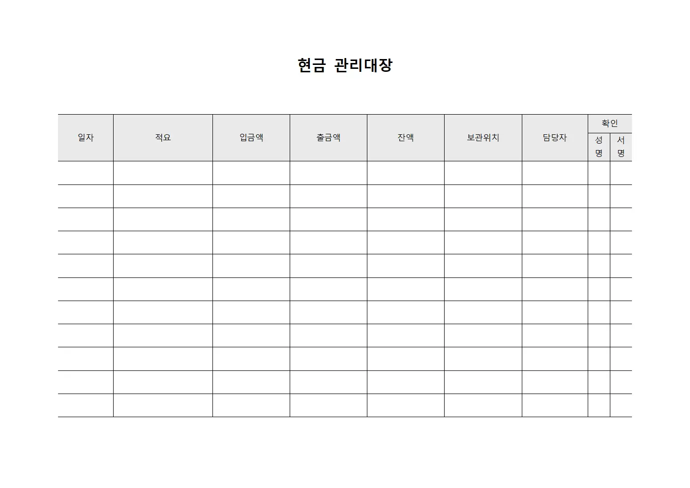 거래 현금관리대장 보관현황