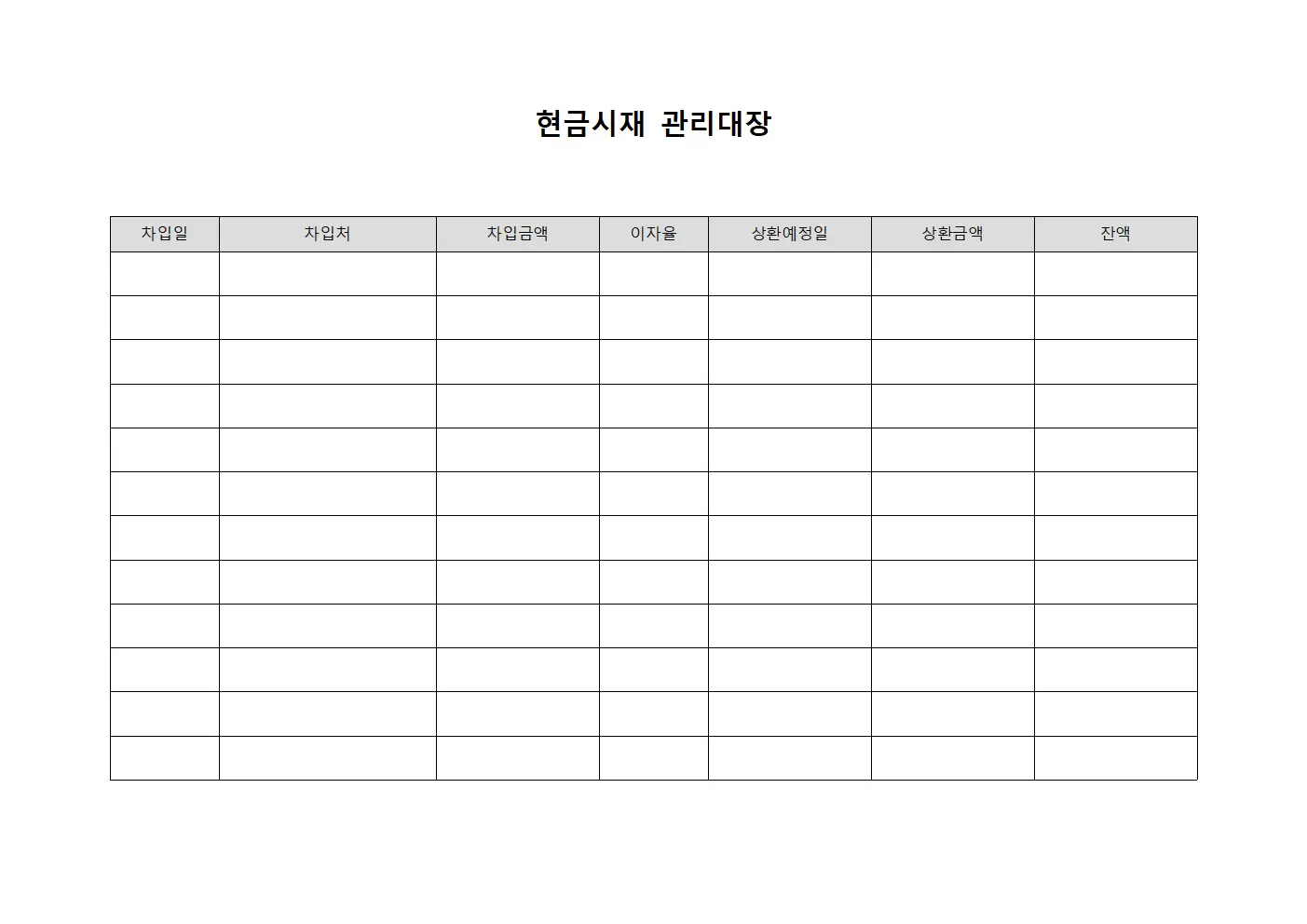현금시재관리대장 (차입금)