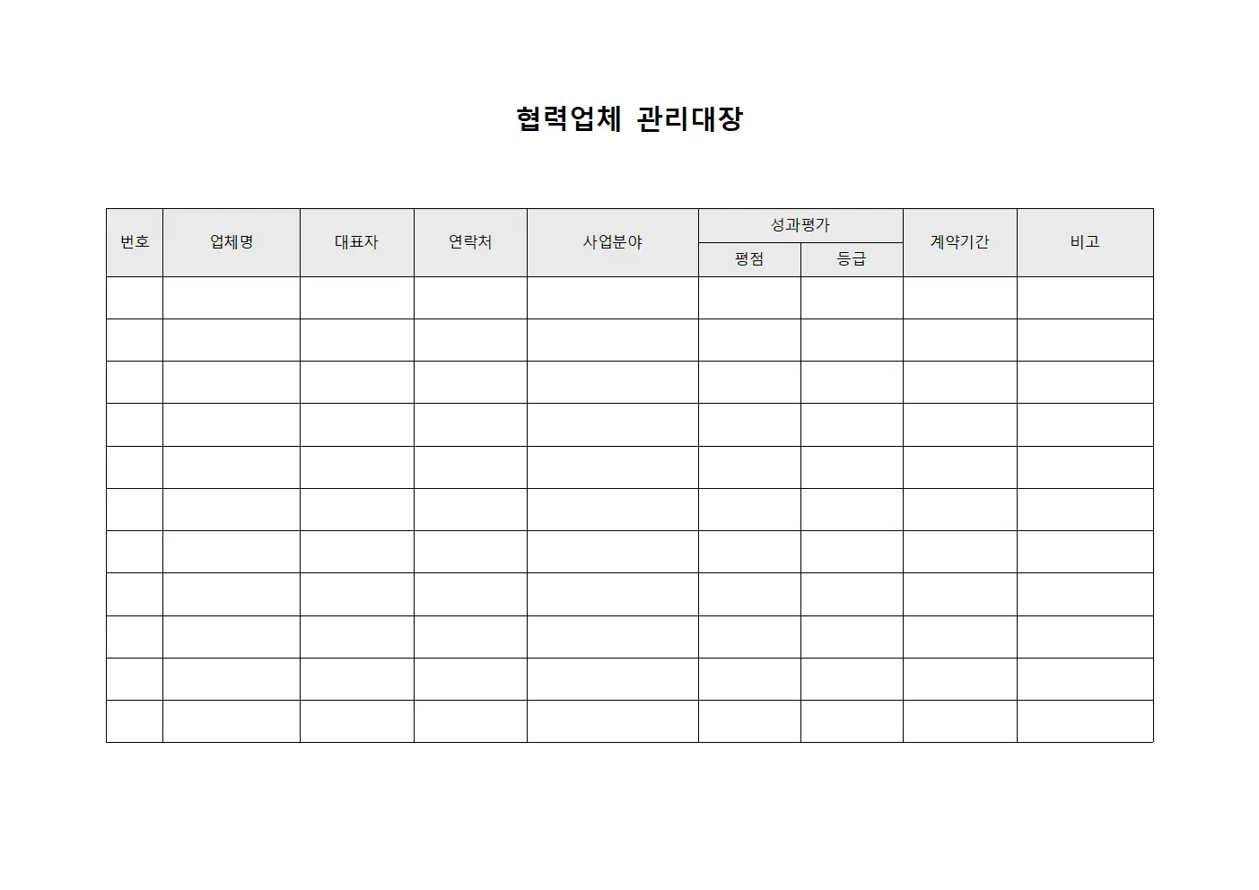 협력업체관리대장 (하청업체성과)