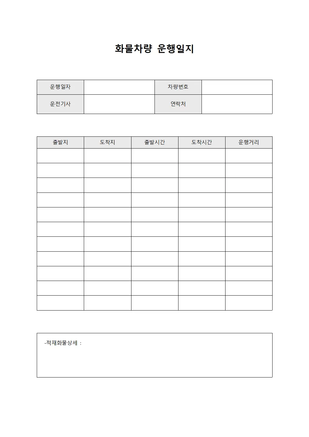화물차량운행일지 - 운송량관리대장