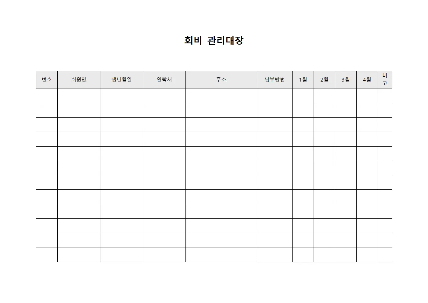 회비관리대장 (회원별 납부현황)