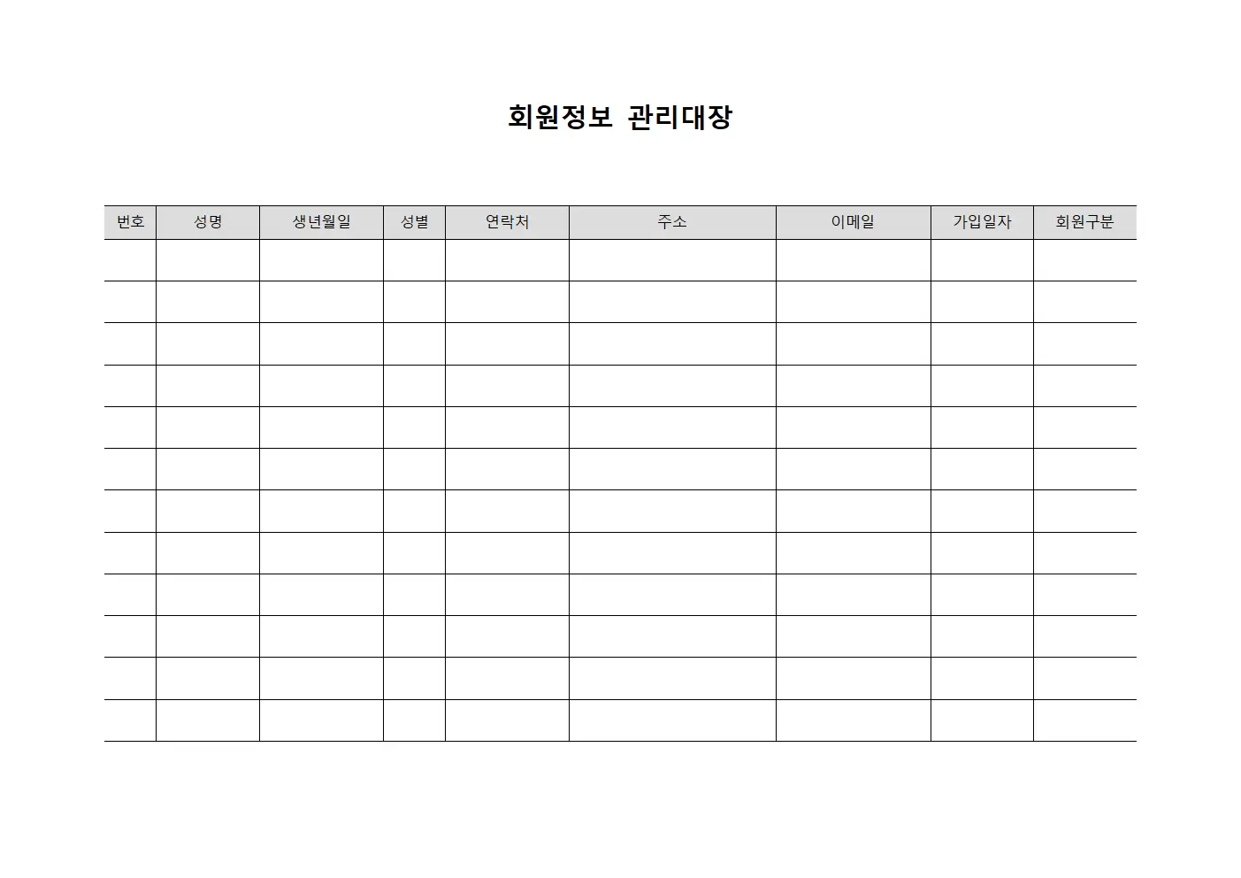방문객 신청현황 회원정보관리대장