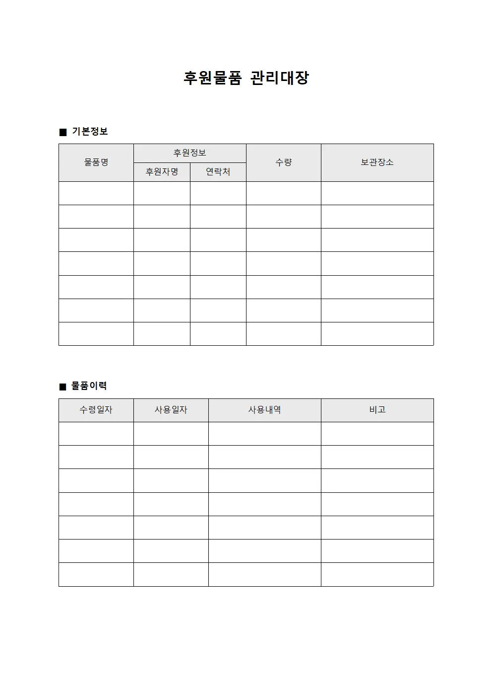 후원물품관리대장 - 수량점검표