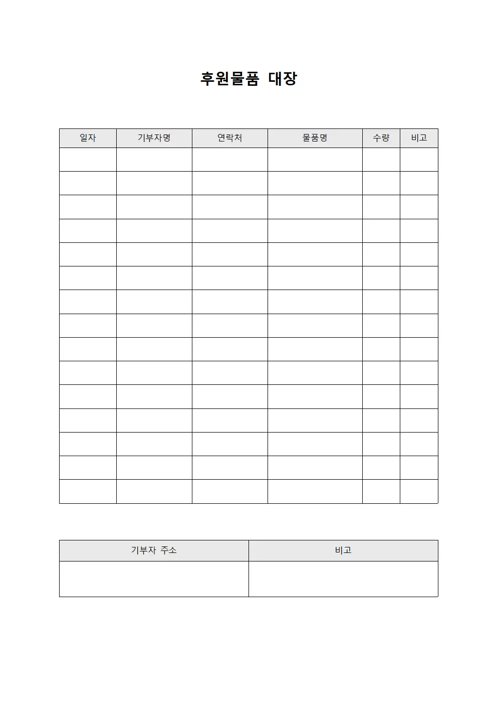 기부 물자 수수 후원물품대장