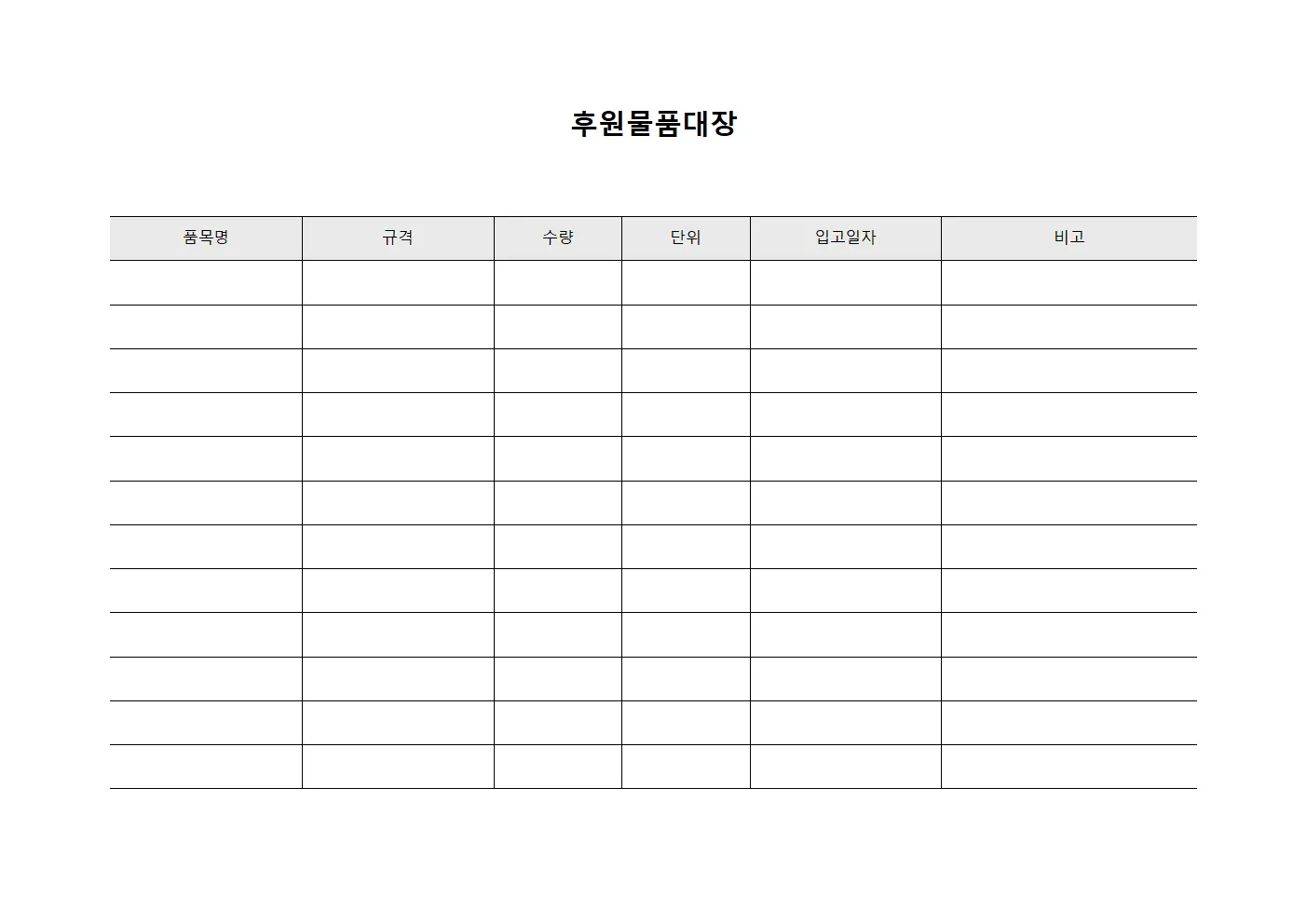 후원물품대장 (지원품목 수불)