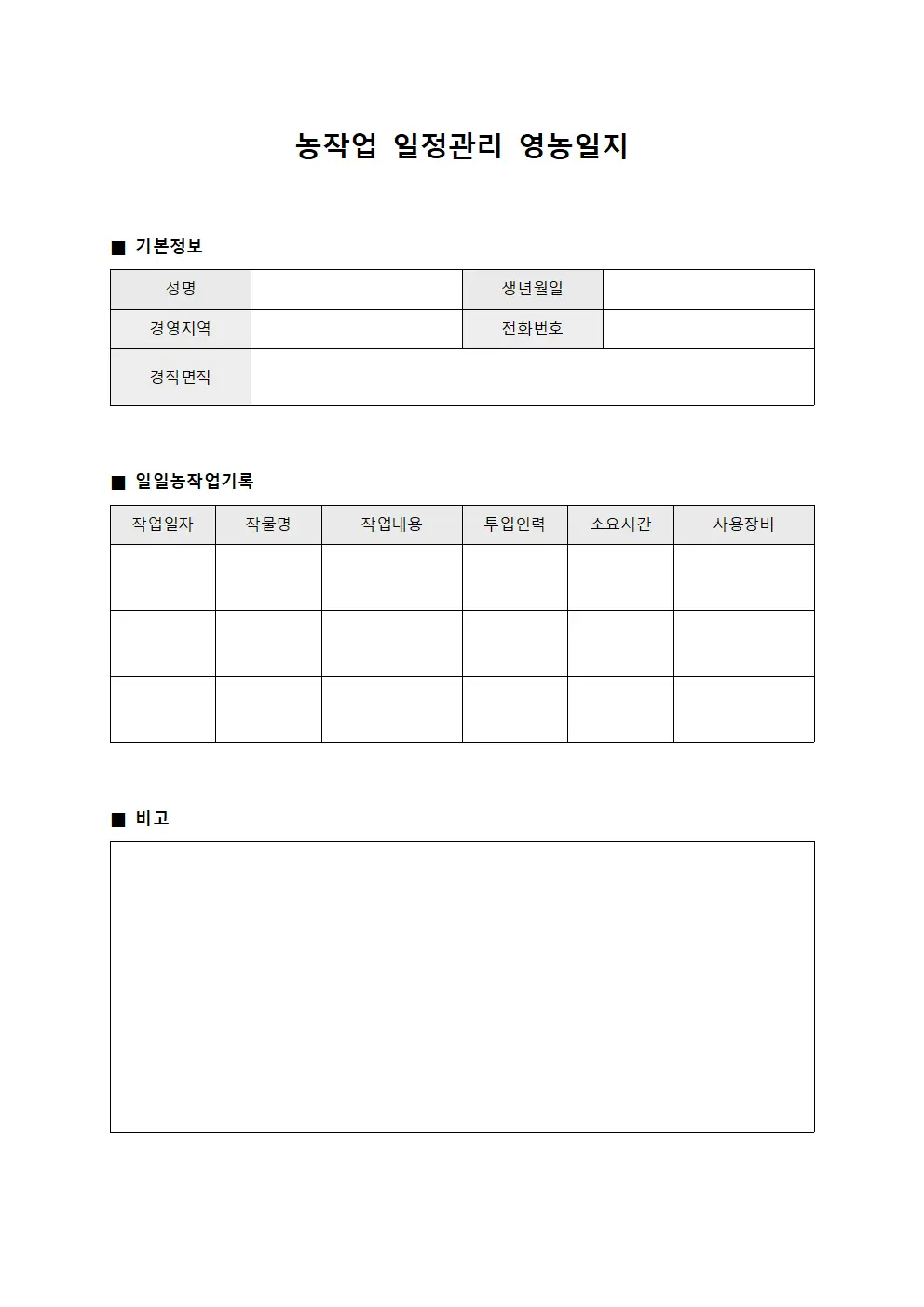 농작업 일정관리 영농일지