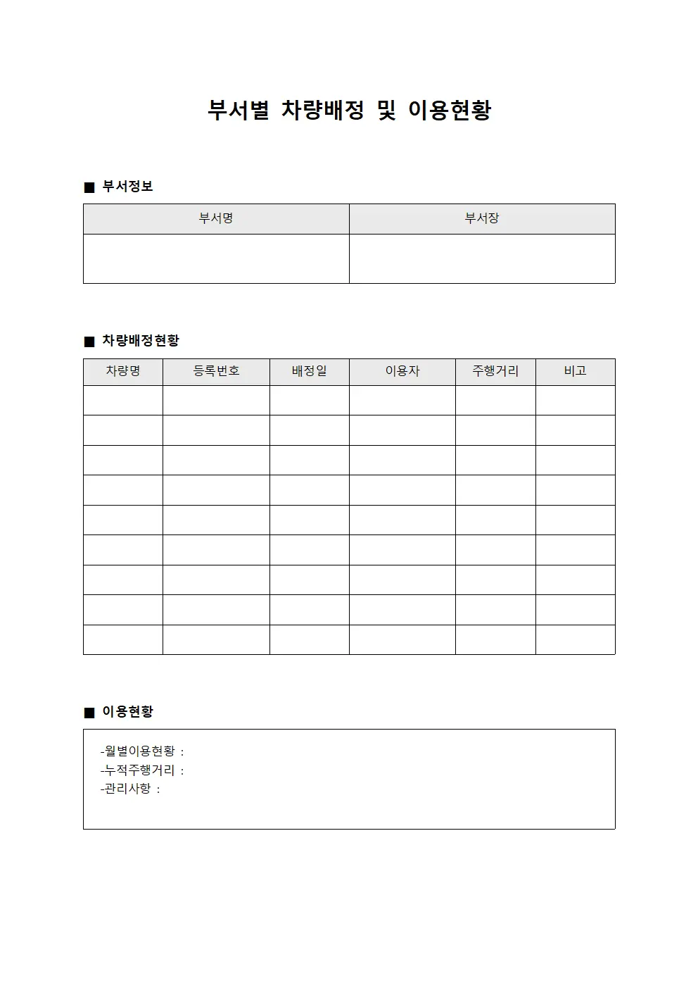 부서별 차량배정 및 이용현황