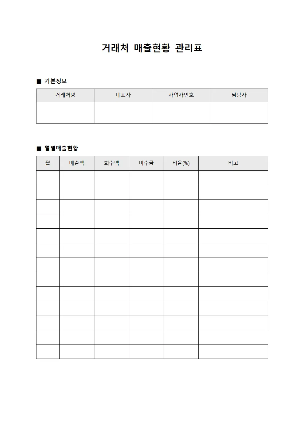 거래처 매출현황 관리표 양식.서식