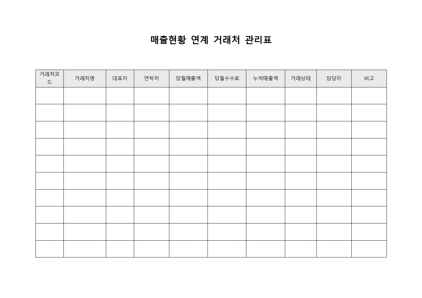 매출현황 연계 거래처 관리표 양식.서식