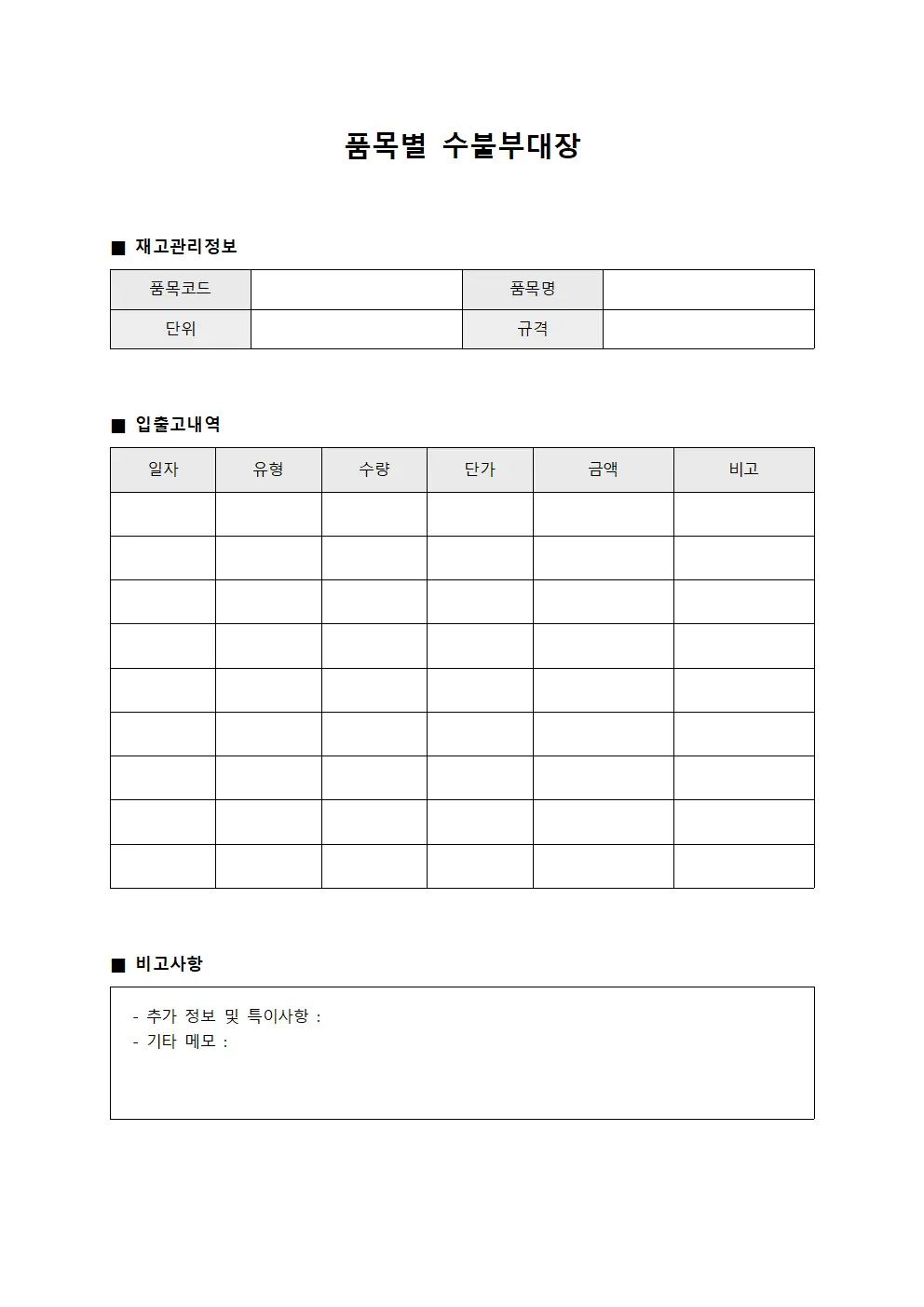 품목별 수불부대장