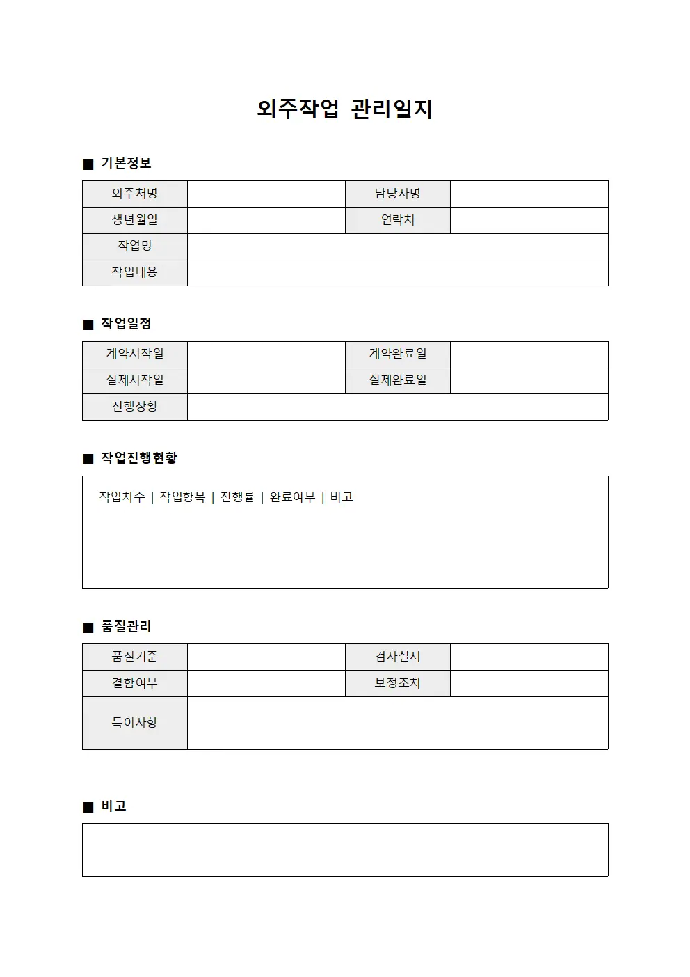 외주작업 관리일지