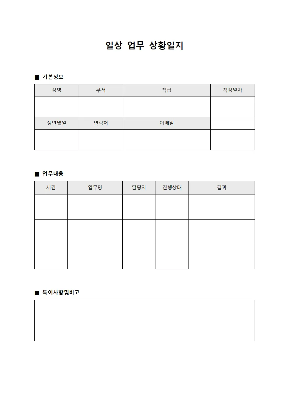일상 업무 상황일지