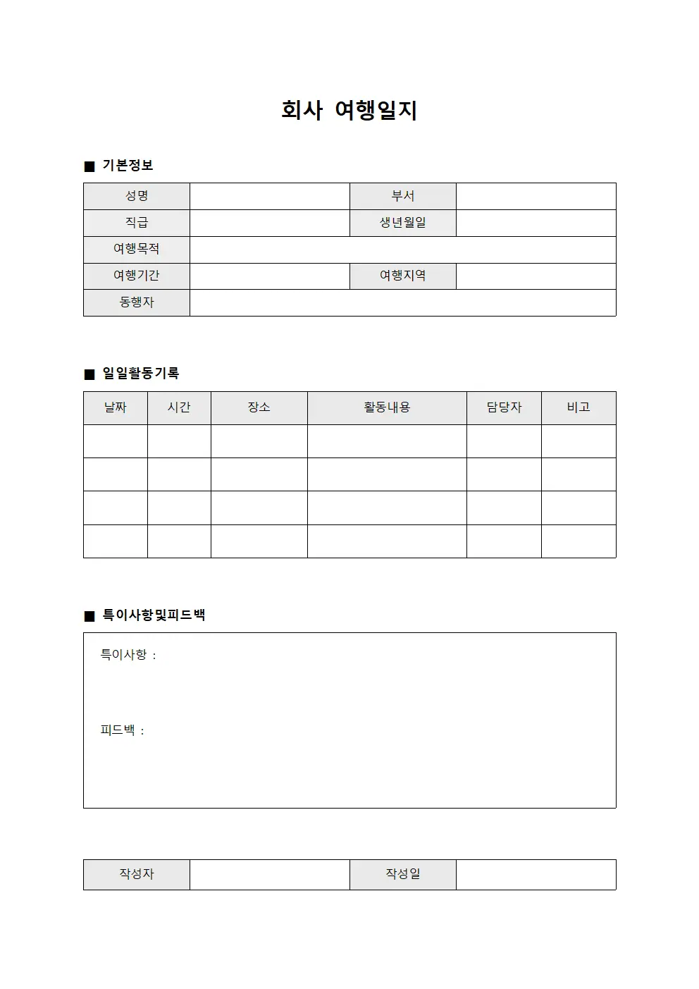 회사 여행일지 양식.서식