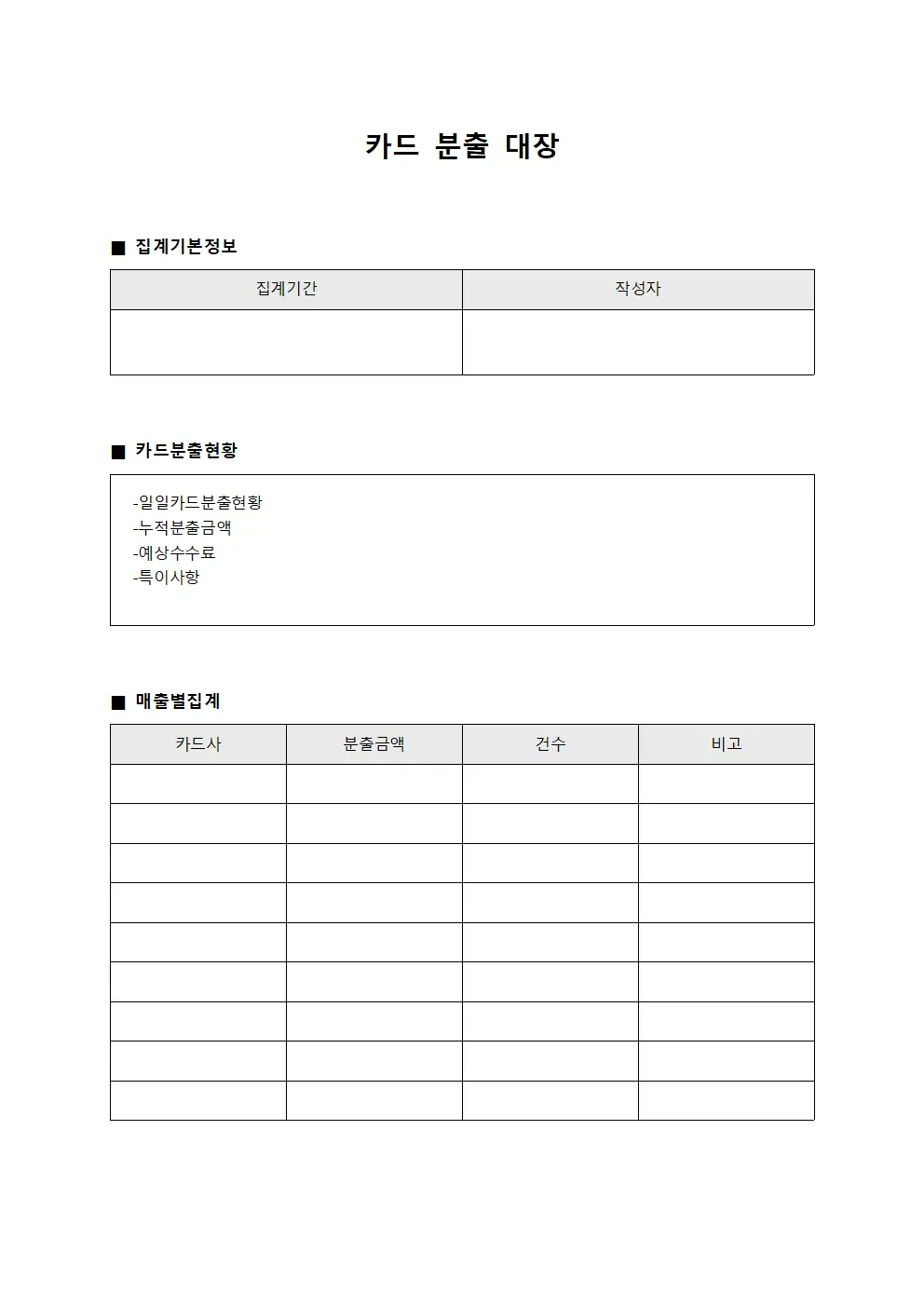 카드 분출 대장