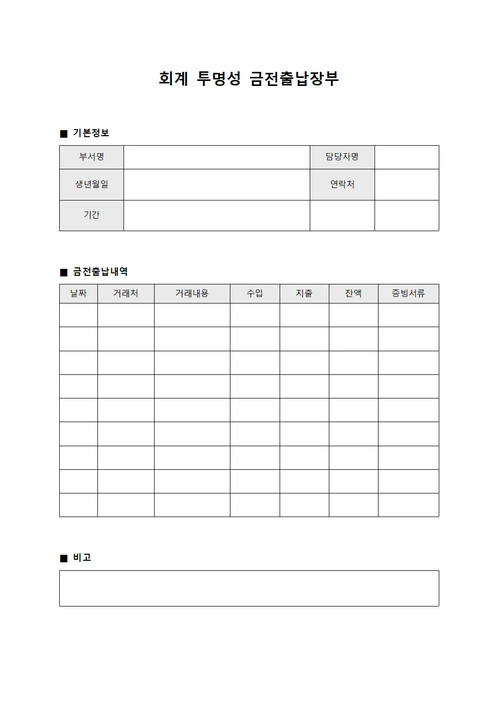 회계 투명성 금전출납장부