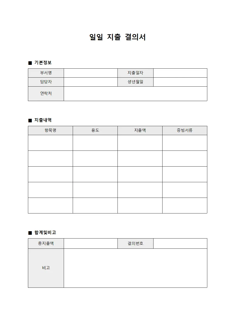일일 지출 결의서