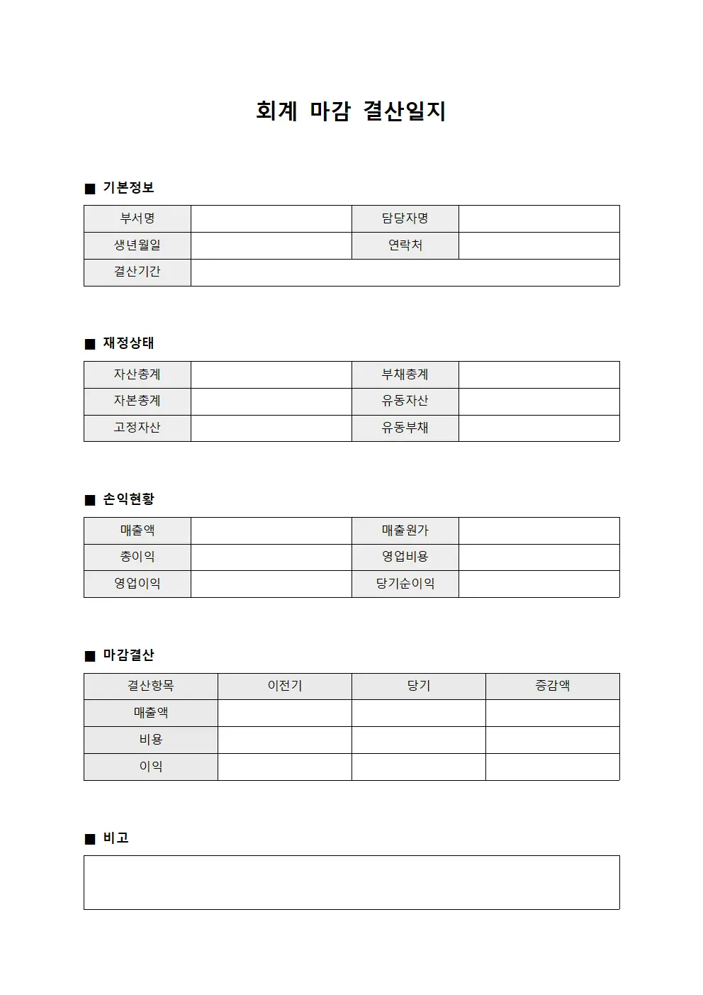 회계 마감 결산일지