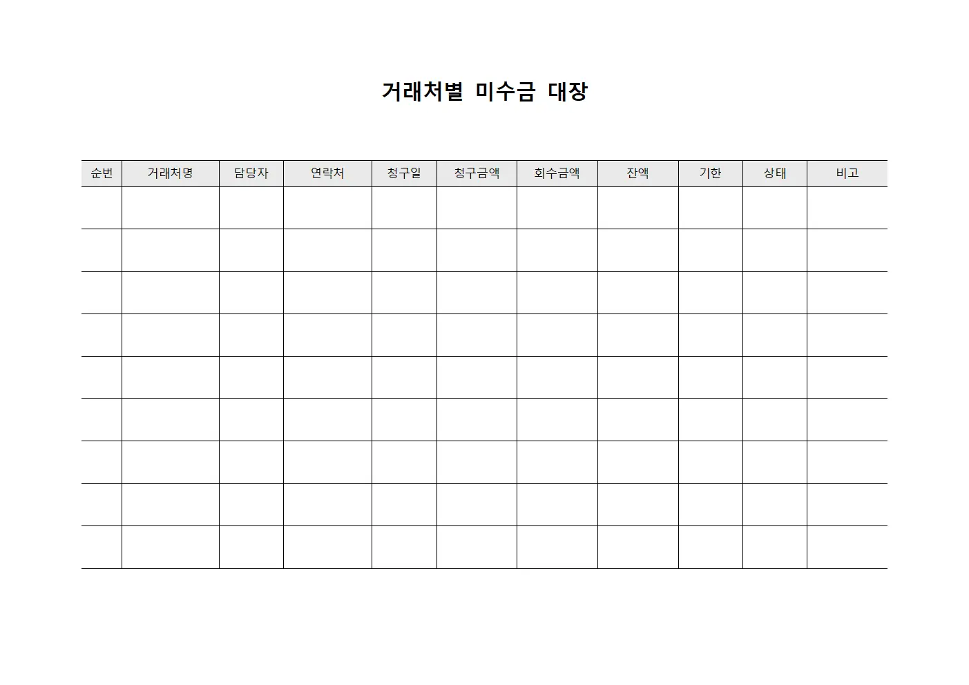 거래처별 미수금 대장