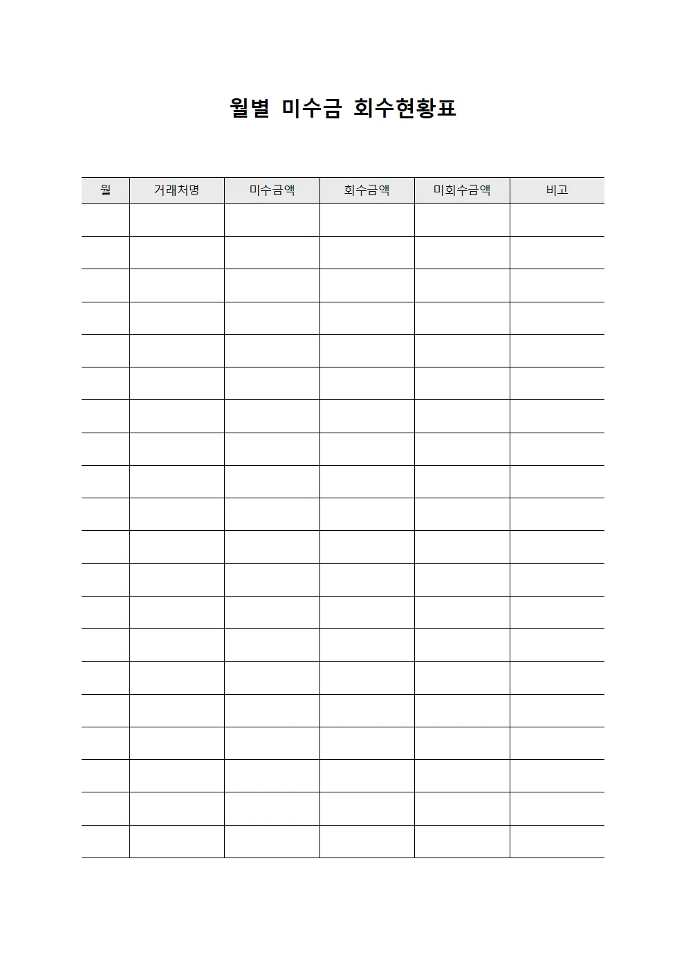 월별 미수금 회수현황표