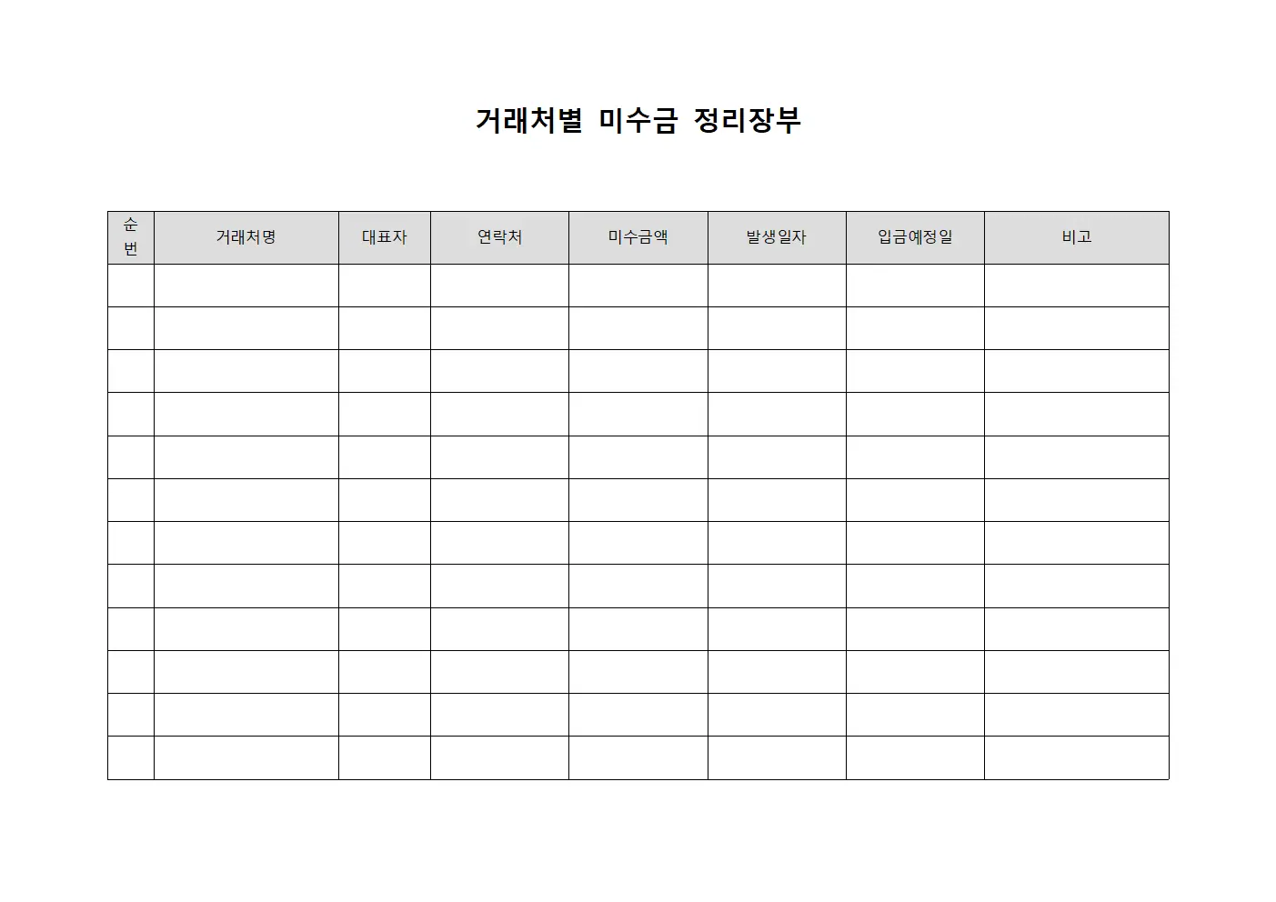 거래처별 미수금 정리장부 템플릿