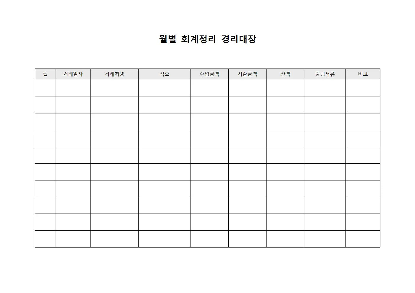 월별 회계정리 경리대장