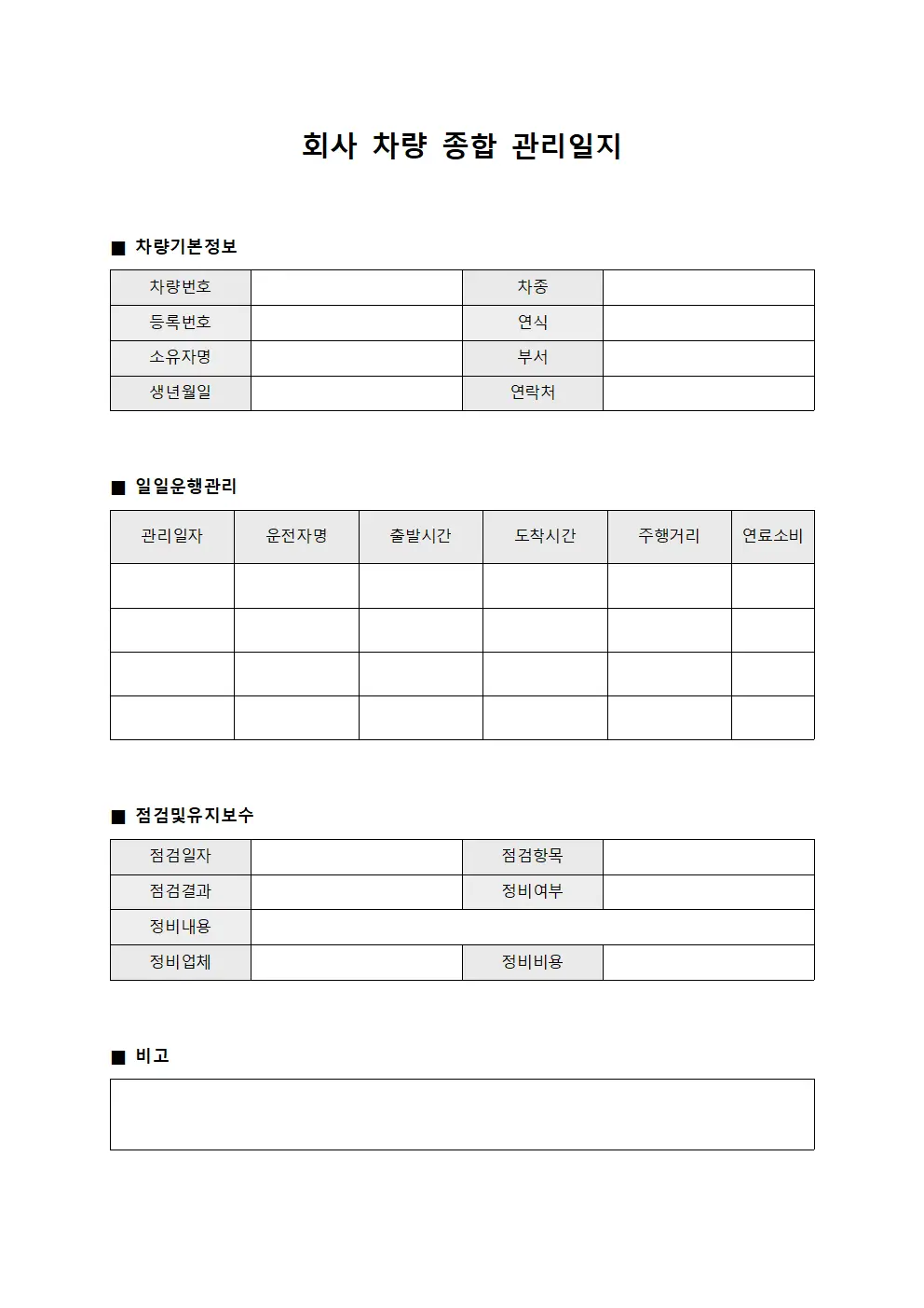 회사 차량 종합 관리일지