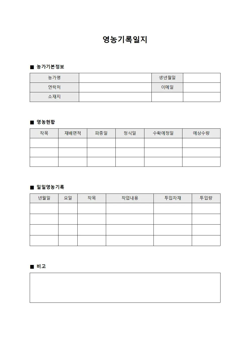 영농기록일지