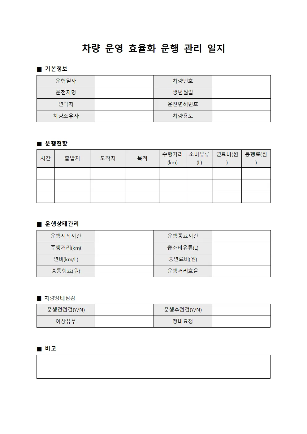 차량 운영 효율화 운행 관리 일지