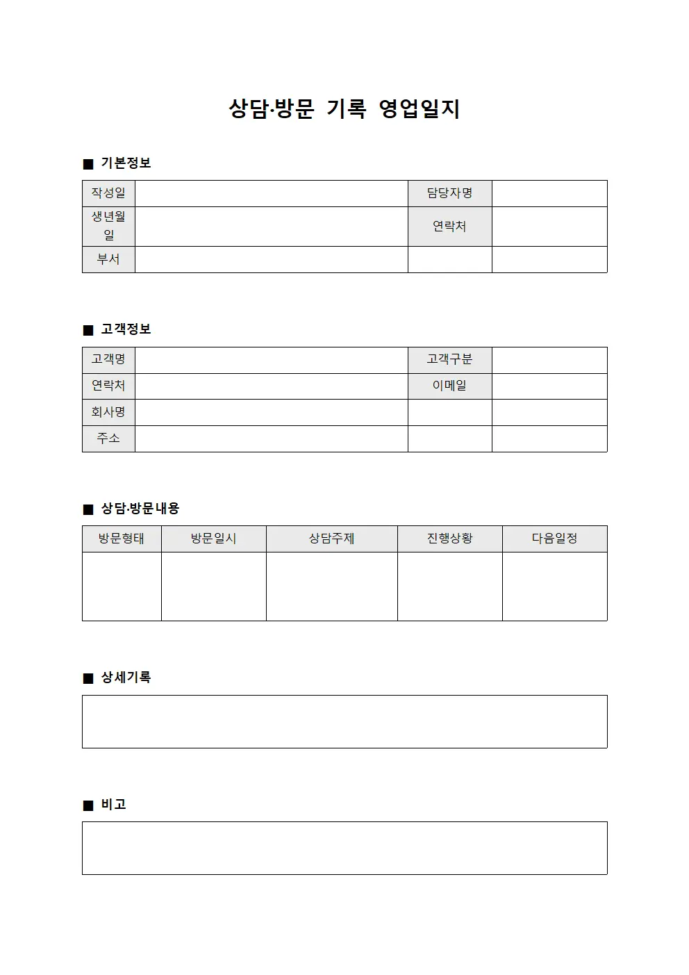 상담·방문 기록 영업일지 서식파일