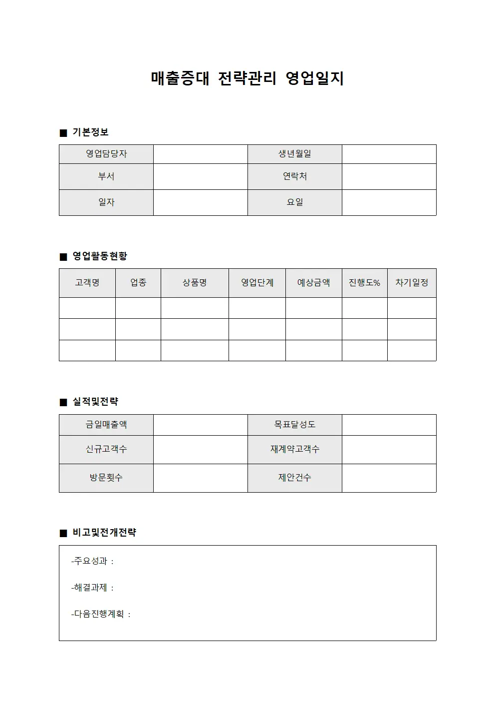 매출증대 전략관리 영업일지 양식파일