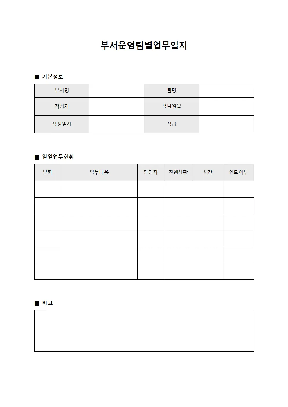 부서운영팀별업무일지