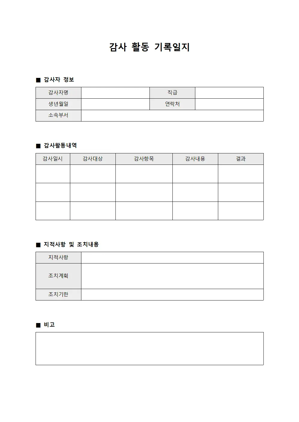 감사 활동 기록일지