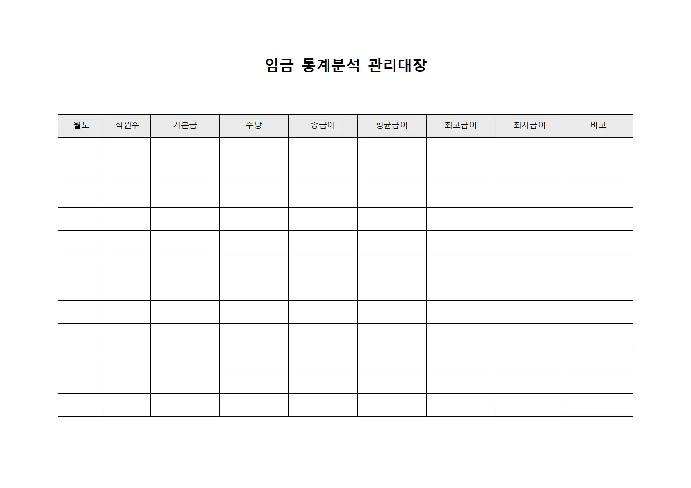 임금 통계분석 관리대장 양식파일