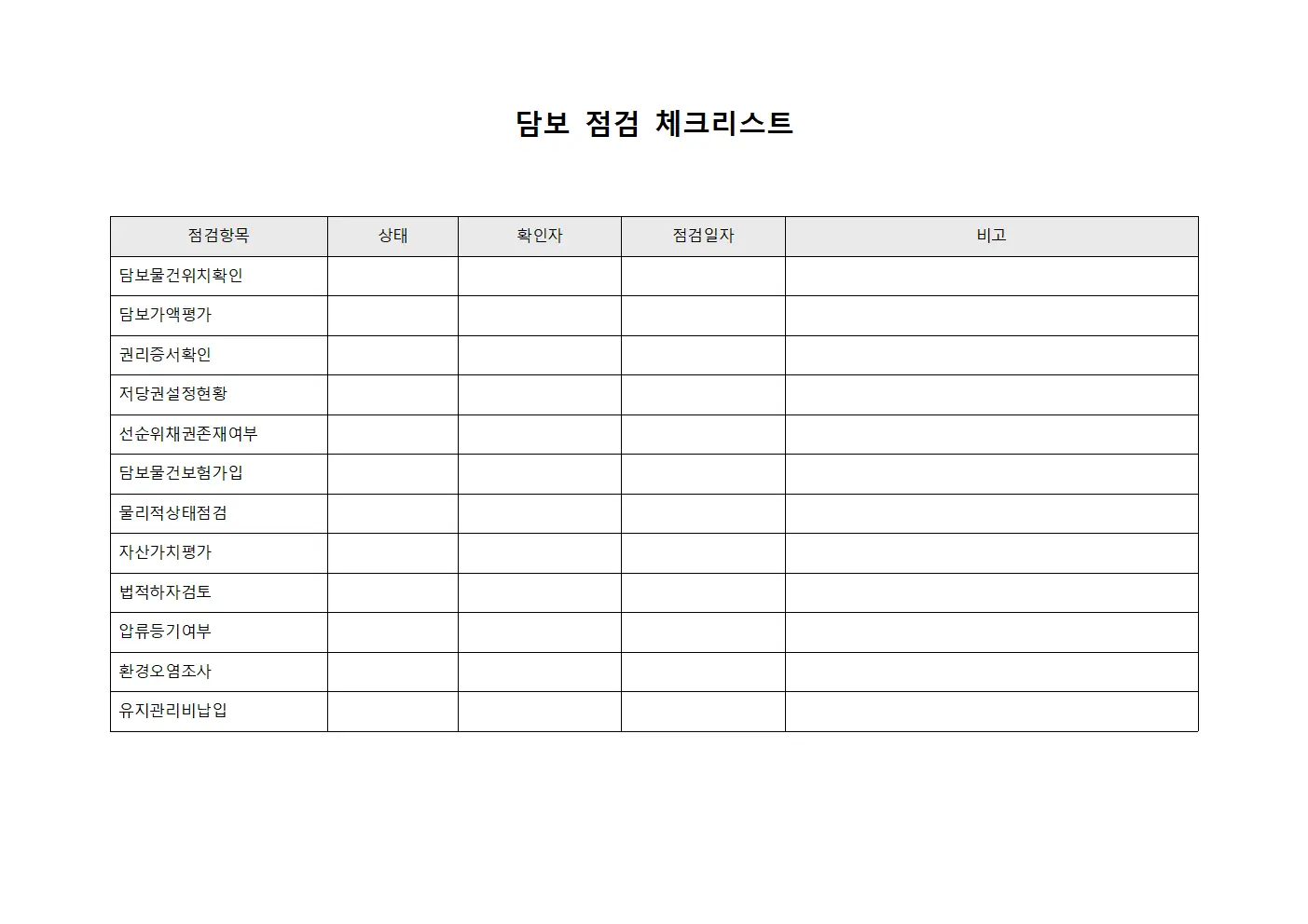담보 점검 체크리스트 파일서식