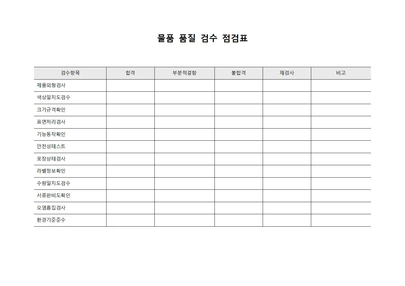 물품 품질 검수 점검표