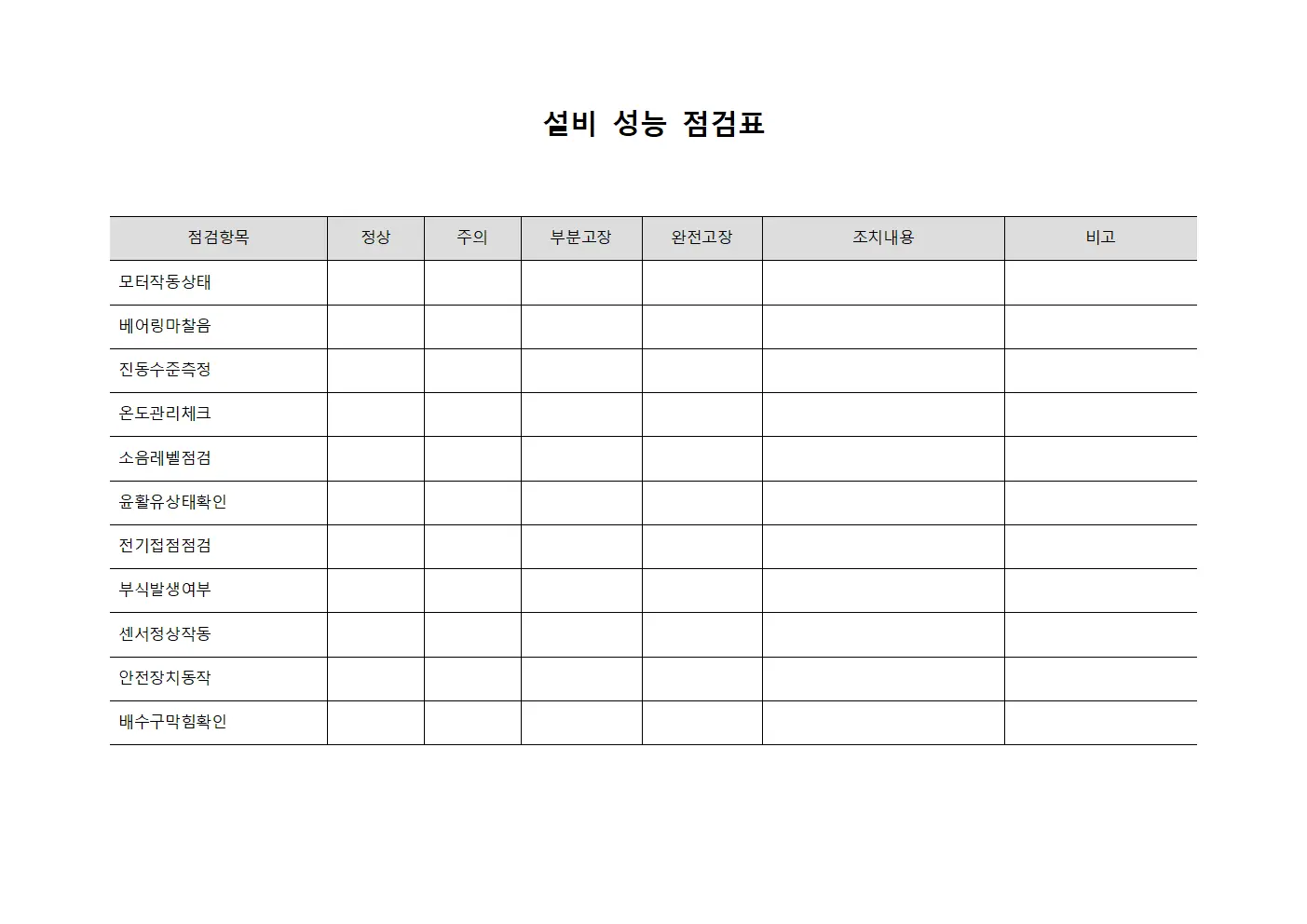 설비 성능 점검표