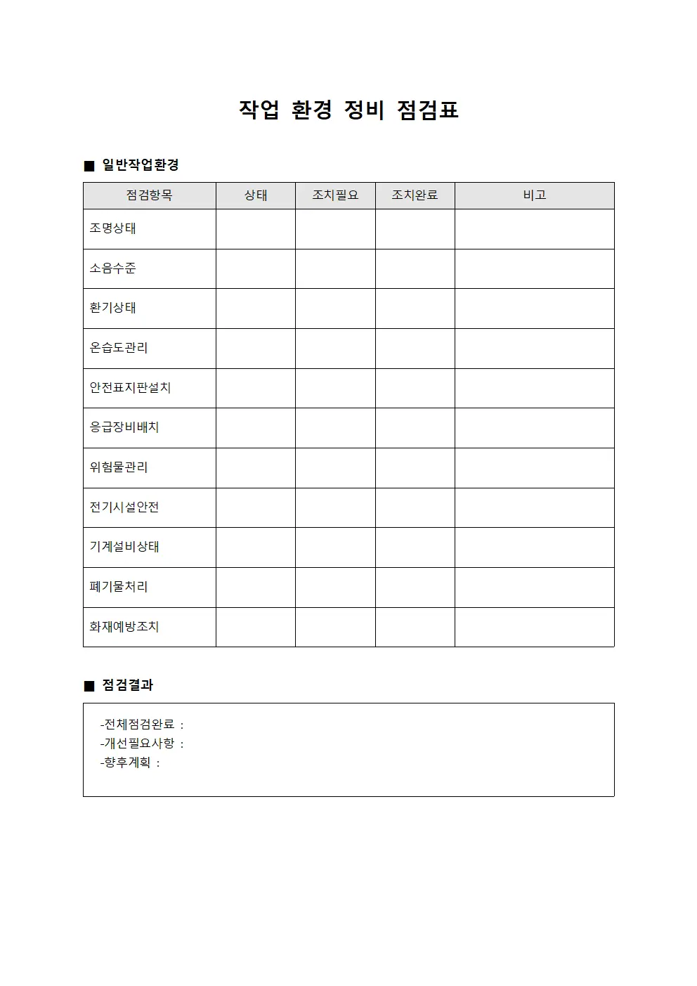 작업 환경 정비 점검표