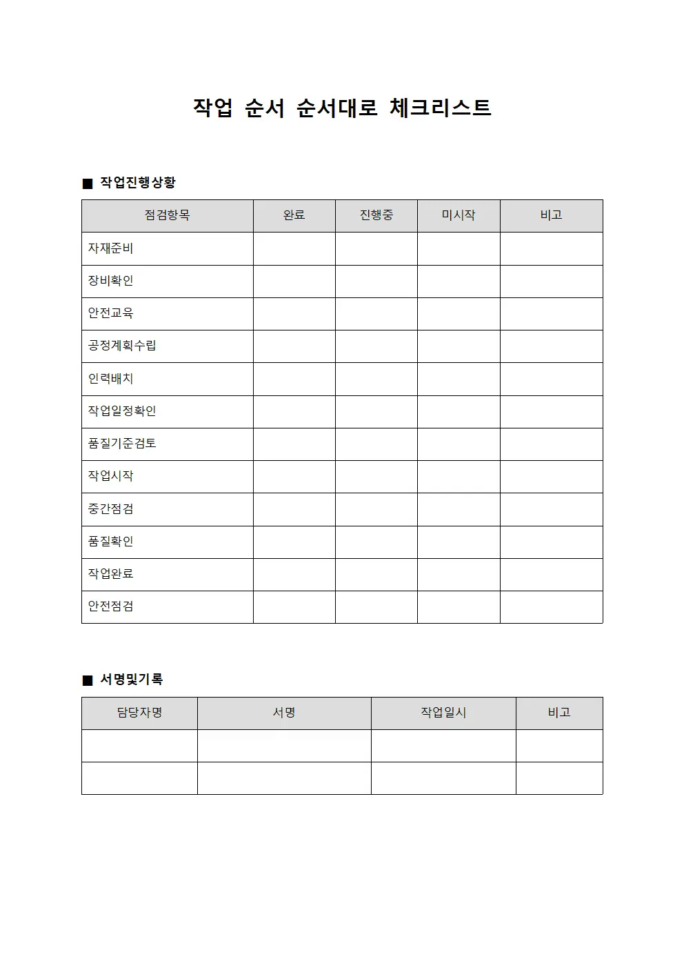 작업 순서 체크리스트
