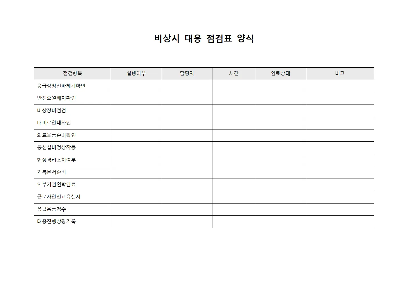 비상시 대응 점검표
