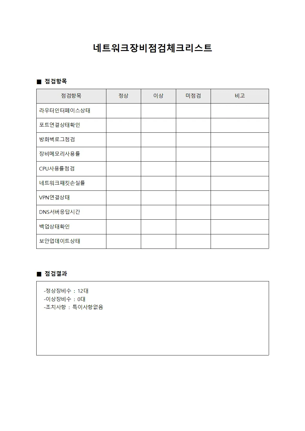 네트워크장비점검체크리스트